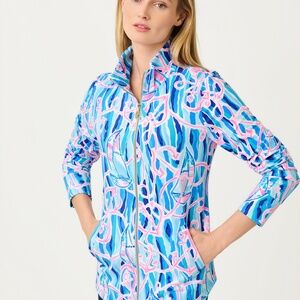 NWT Lilly Pulitzer Leona Zip Up Reel Nauti XL Blue Women's